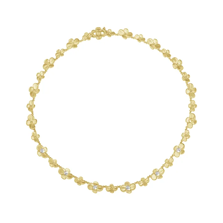 0.45 quilates gargantilla diamante diseño flor en oro amarillo 