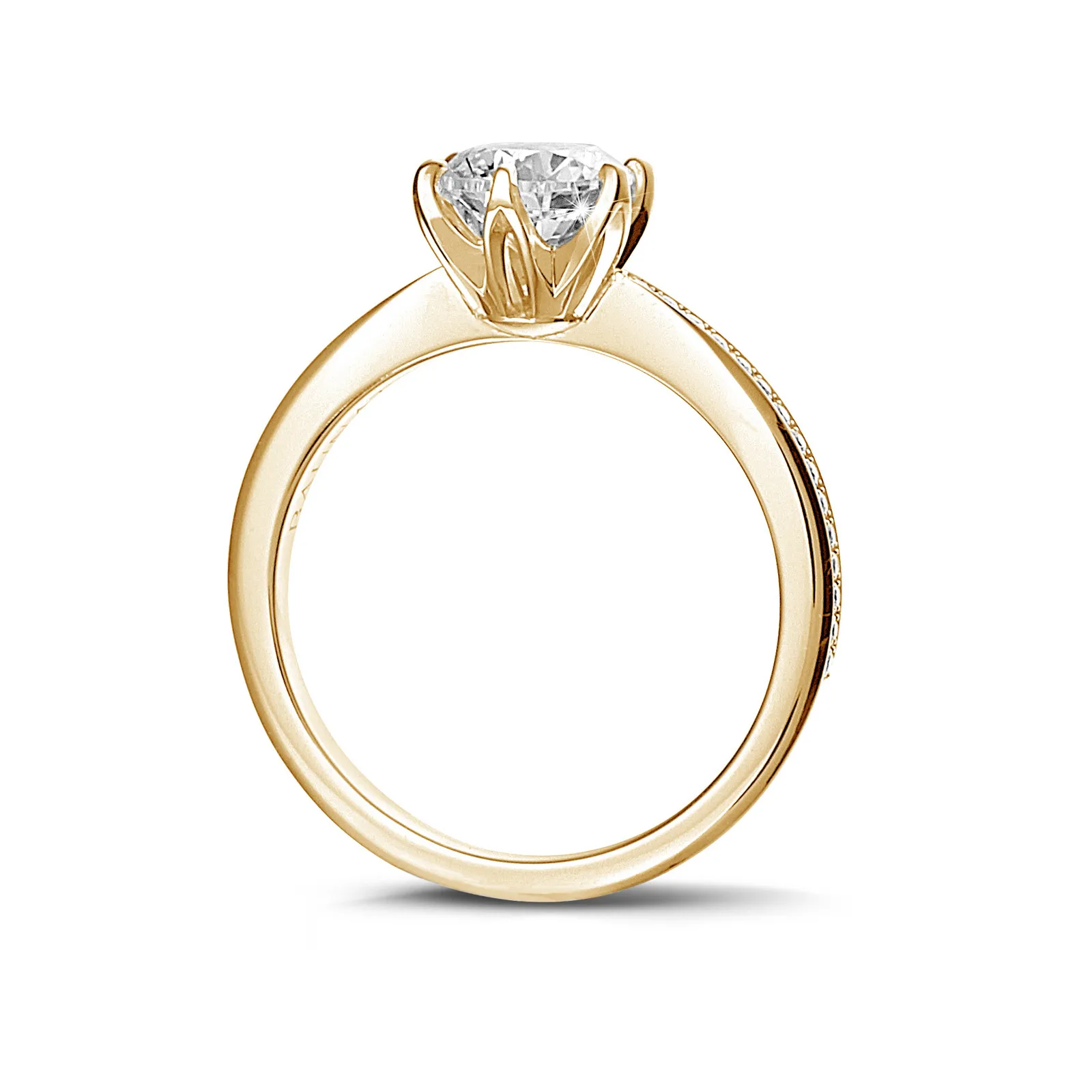 0.50 quilates anillo solitario en oro amarillo con diamantes en los lados 
