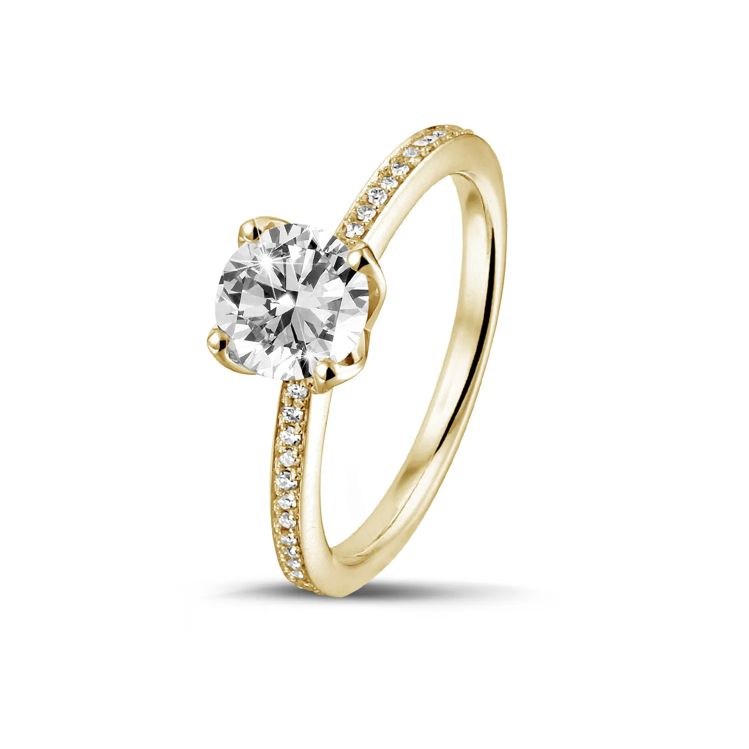 2.00 quilates anillo solitario en oro amarillo con diamantes en los lados 