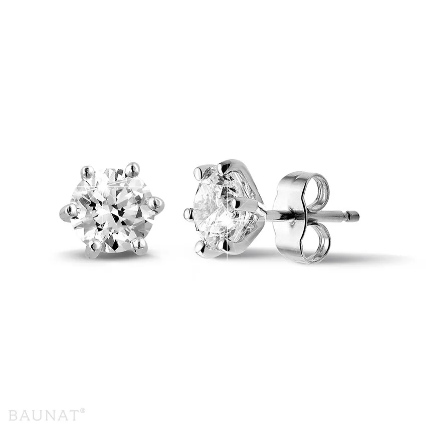 2.00 quilates pendientes diamantes clásicos en platino con seis garras 