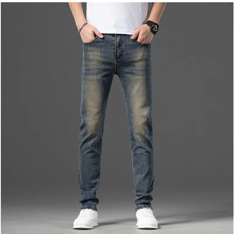 2023 Otoño Nuevos hombres vintage Stone Washed Ripped Slim Fit Elasticity jeans hombres rectos clásicos pantalones casuales Casu
