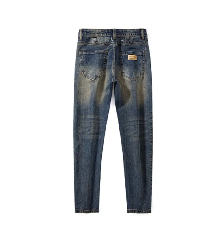 2023 Otoño Nuevos hombres vintage Stone Washed Ripped Slim Fit Elasticity jeans hombres rectos clásicos pantalones casuales Casu