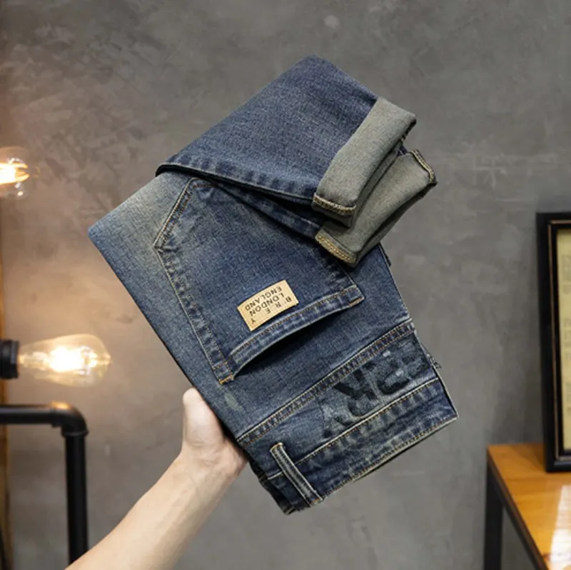2023 Otoño Nuevos hombres vintage Stone Washed Ripped Slim Fit Elasticity jeans hombres rectos clásicos pantalones casuales Casu