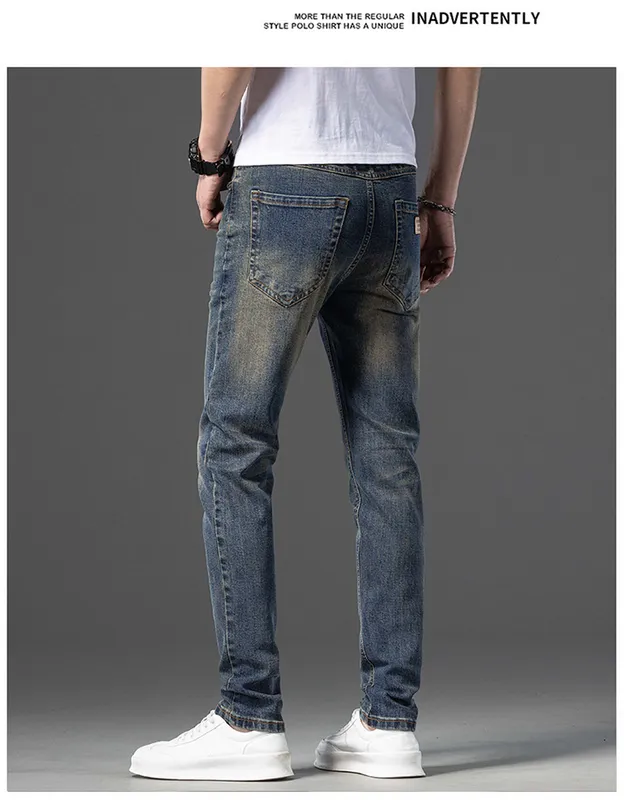 2023 Otoño Nuevos hombres vintage Stone Washed Ripped Slim Fit Elasticity jeans hombres rectos clásicos pantalones casuales Casu