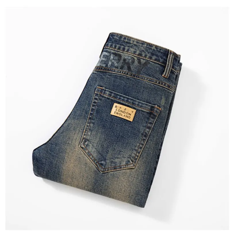 2023 Otoño Nuevos hombres vintage Stone Washed Ripped Slim Fit Elasticity jeans hombres rectos clásicos pantalones casuales Casu