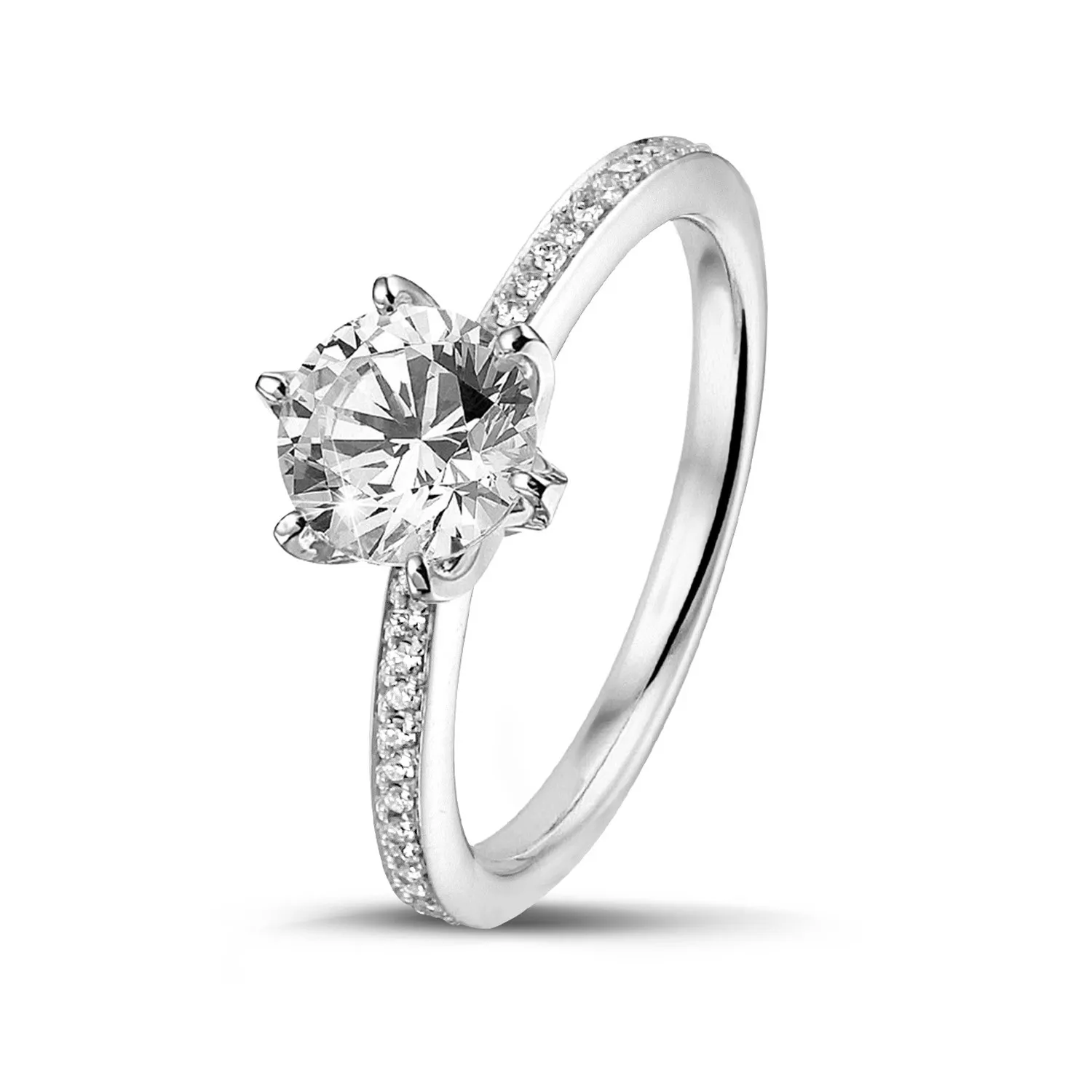3.00 quilates anillo solitario en oro blanco con diamantes en los lados 