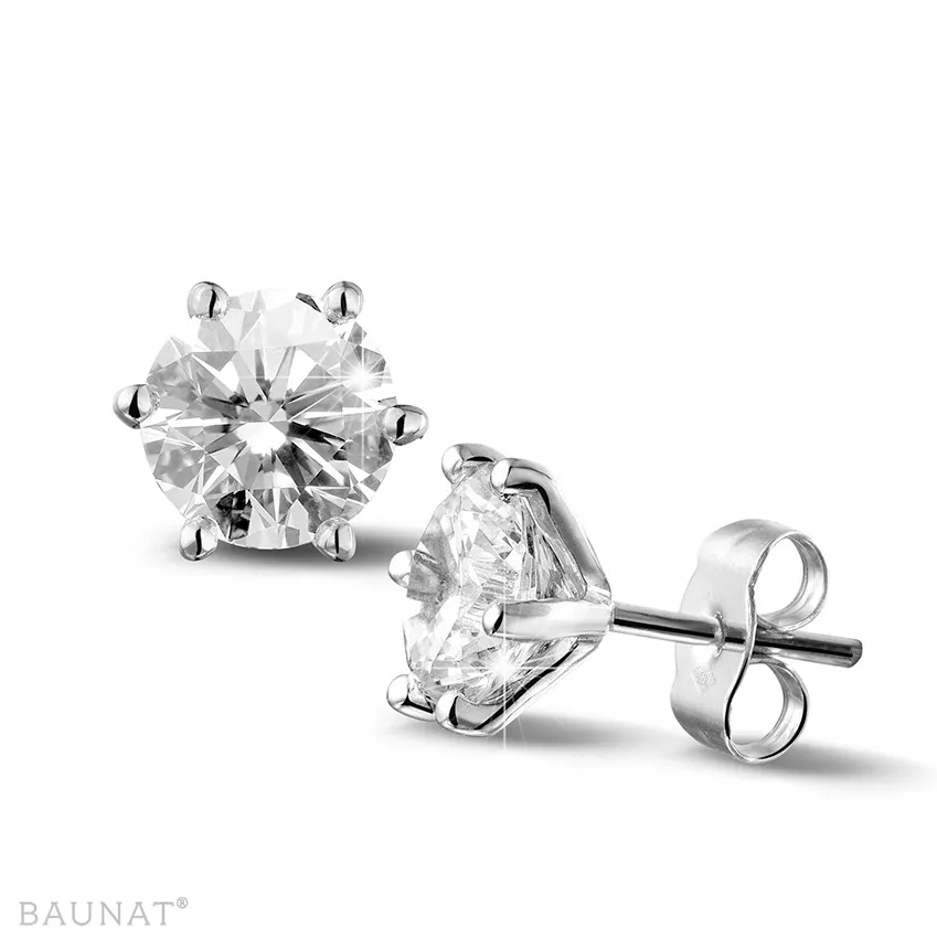 3.00 quilates pendientes diamantes clásicos en oro blanco con seis garras 