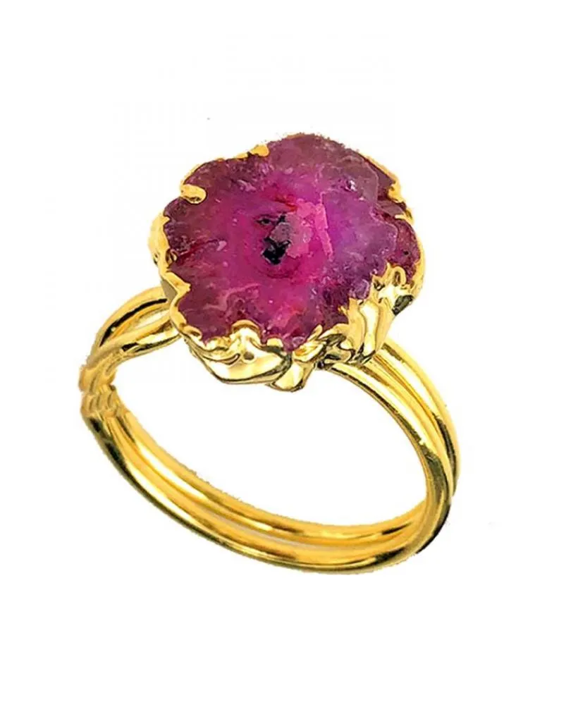 ANILLOS ELEGANTES PARA MUJER DORADOS CON PIEDRA FUCSIA