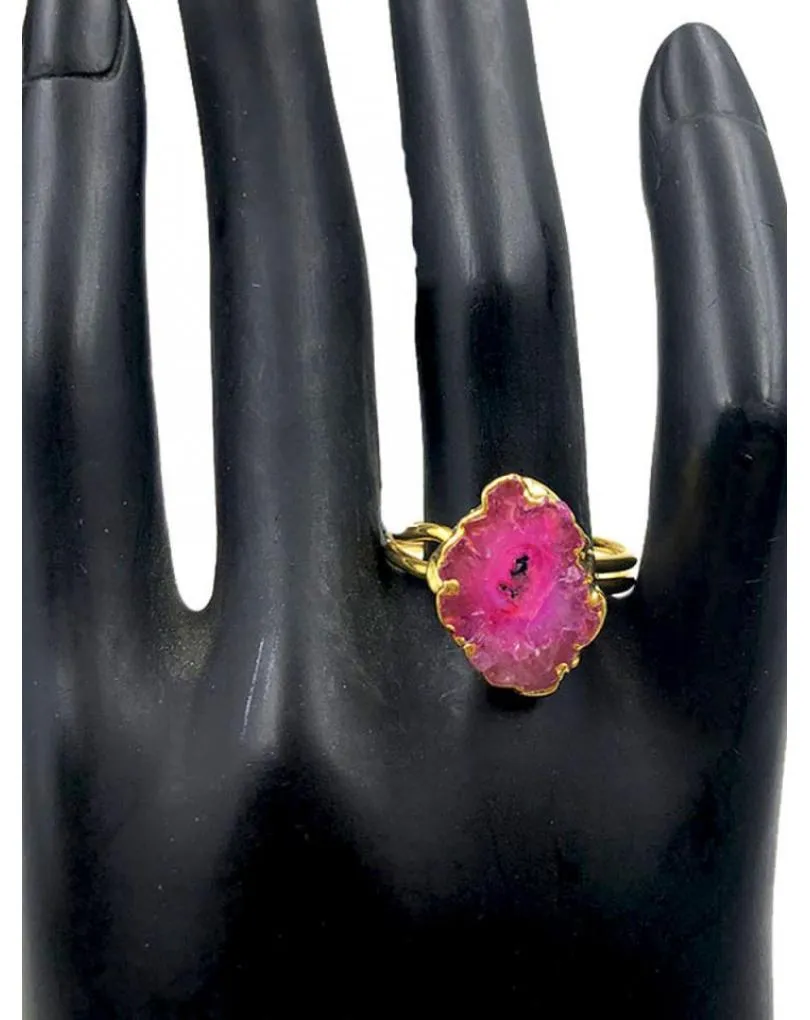 ANILLOS ELEGANTES PARA MUJER DORADOS CON PIEDRA FUCSIA