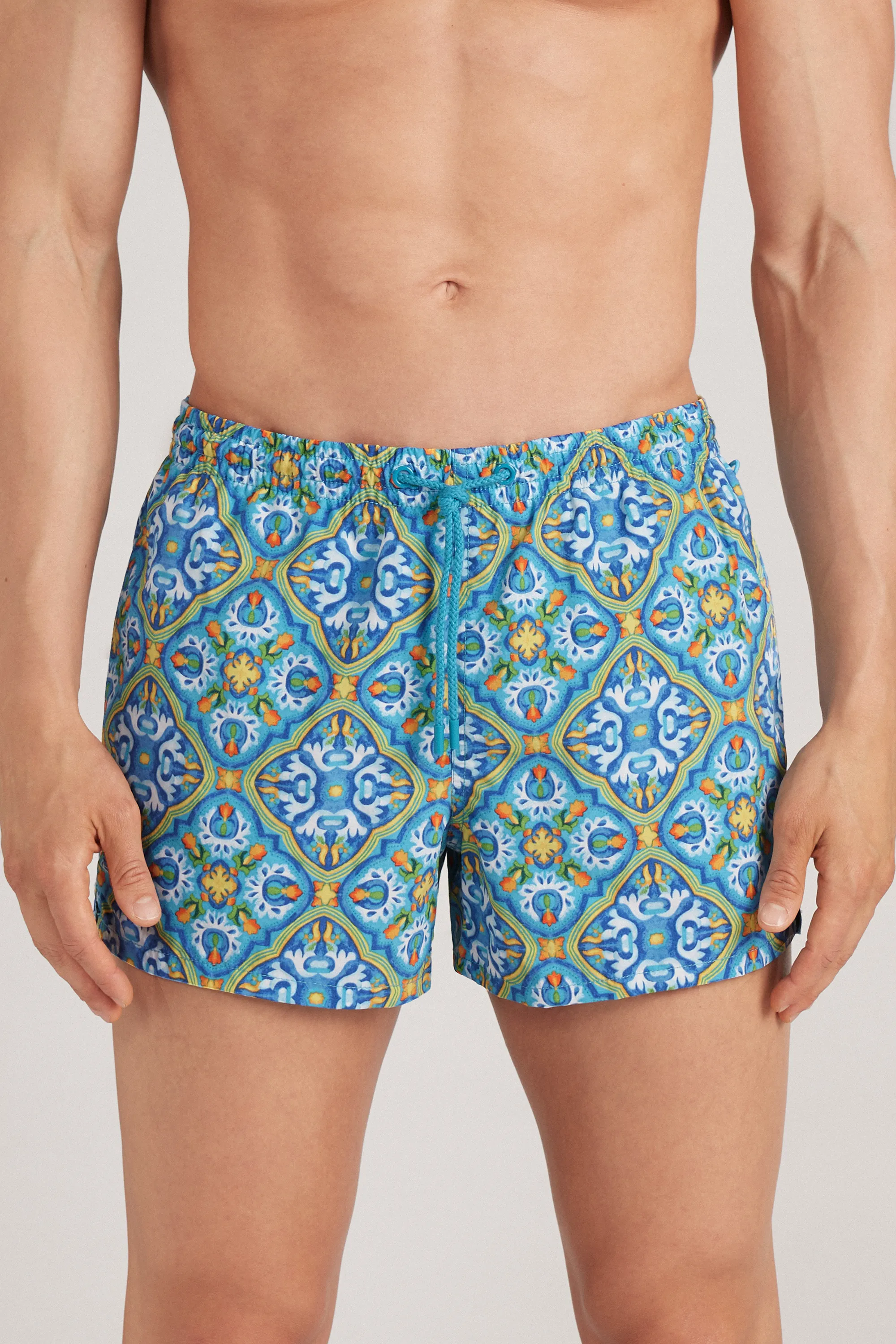 Bañador Bóxer Corto con Estampado Mayólica Grande