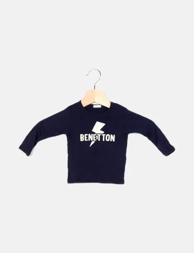 Benetton Camiseta azul marina mensaje