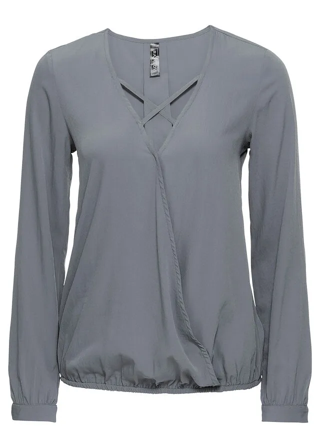 Blusa con diseño cruzado Azul grisáceo