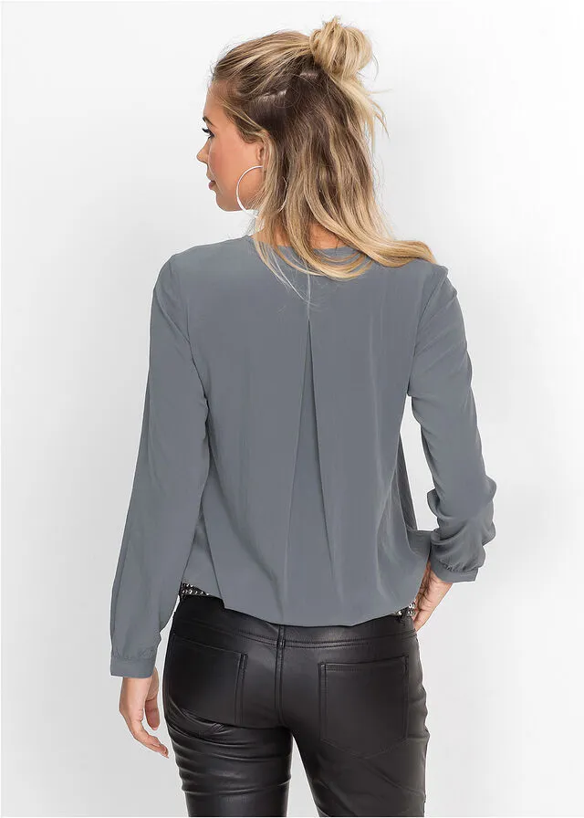 Blusa con diseño cruzado Azul grisáceo
