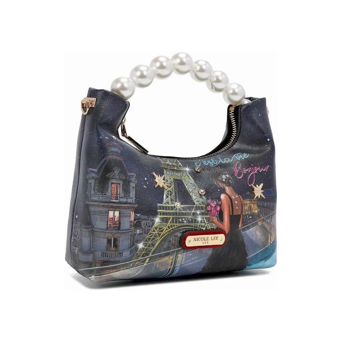 BOLSO DE MANO CON ASA DE PERLAS 