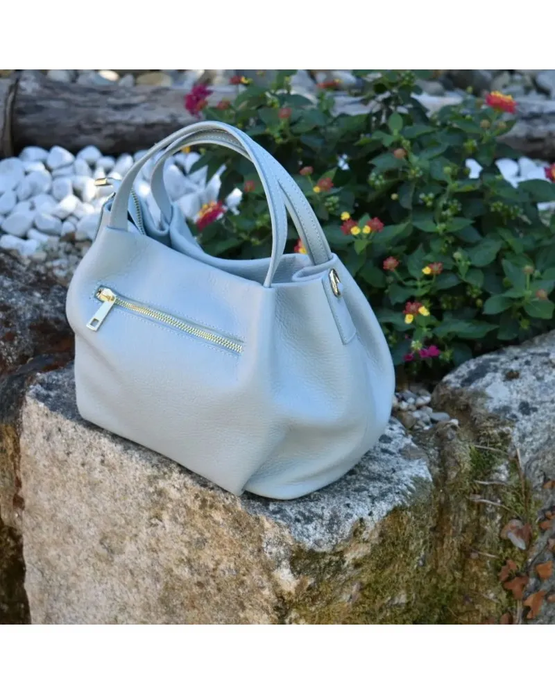 Bolso de piel de mano BAG bombo con asa bandolera AZUL