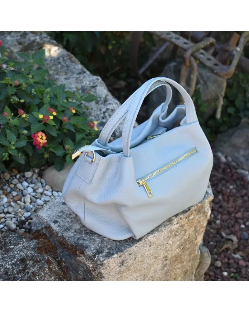 Bolso de piel de mano BAG bombo con asa bandolera AZUL