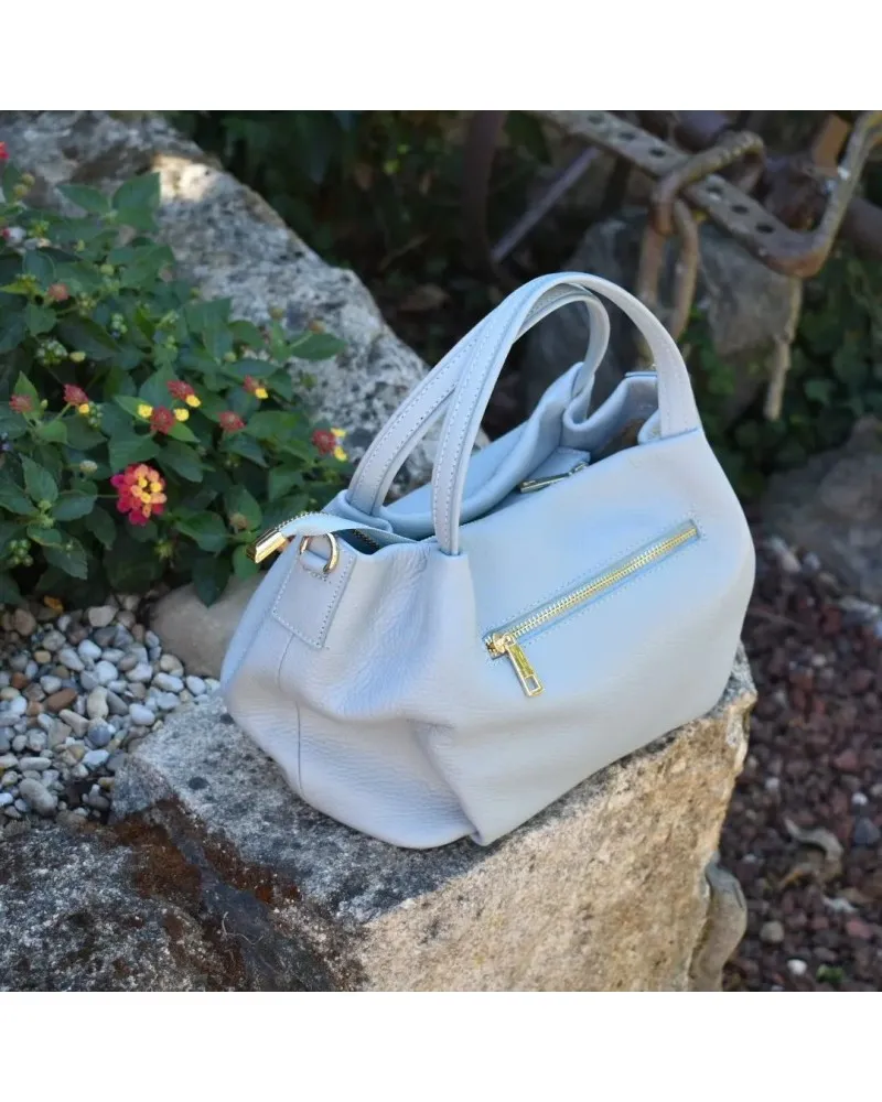 Bolso de piel de mano BAG bombo con asa bandolera AZUL