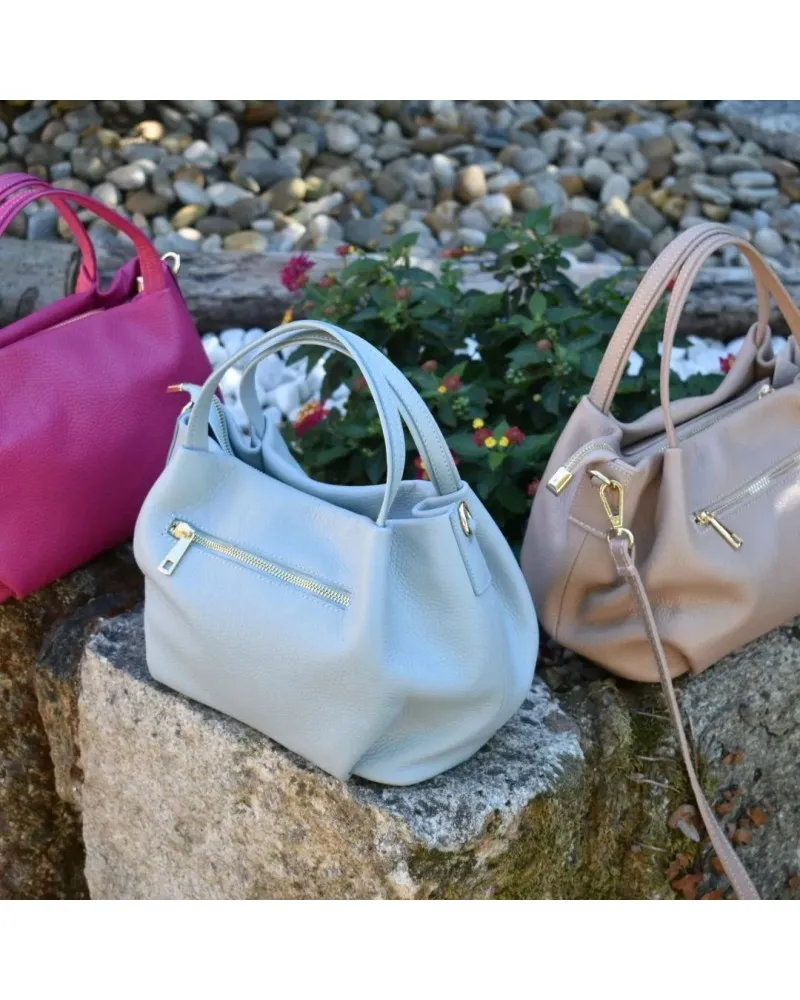Bolso de piel de mano BAG bombo con asa bandolera AZUL