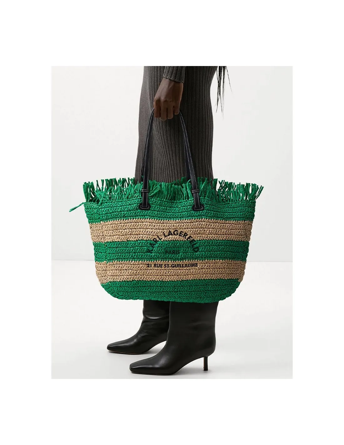 Bolso verde de rafia Rue St.Guillaume