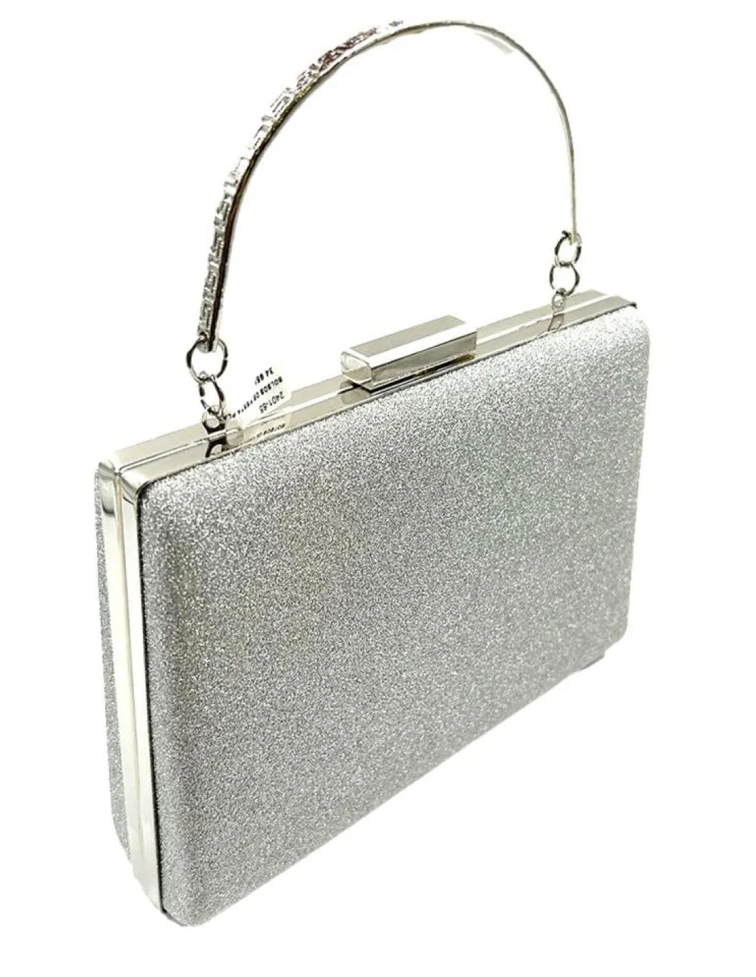 BOLSOS DE FIESTA PLATEADOS CON ASA METALICA RIGIDA PARA BODAS