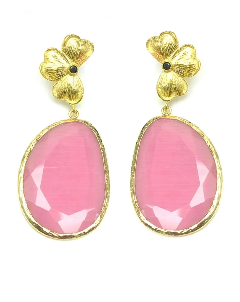 BONITOS PENDIENTES DE MUJER CON PIEDRAS ROSAS MUY ELEGANTES 
