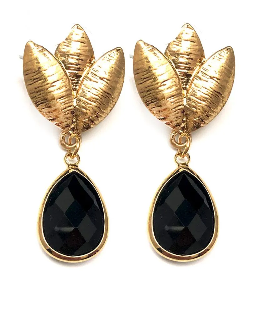BONITOS PENDIENTES NEGROS Y DORADOS ELEGANTES PARA BODAS