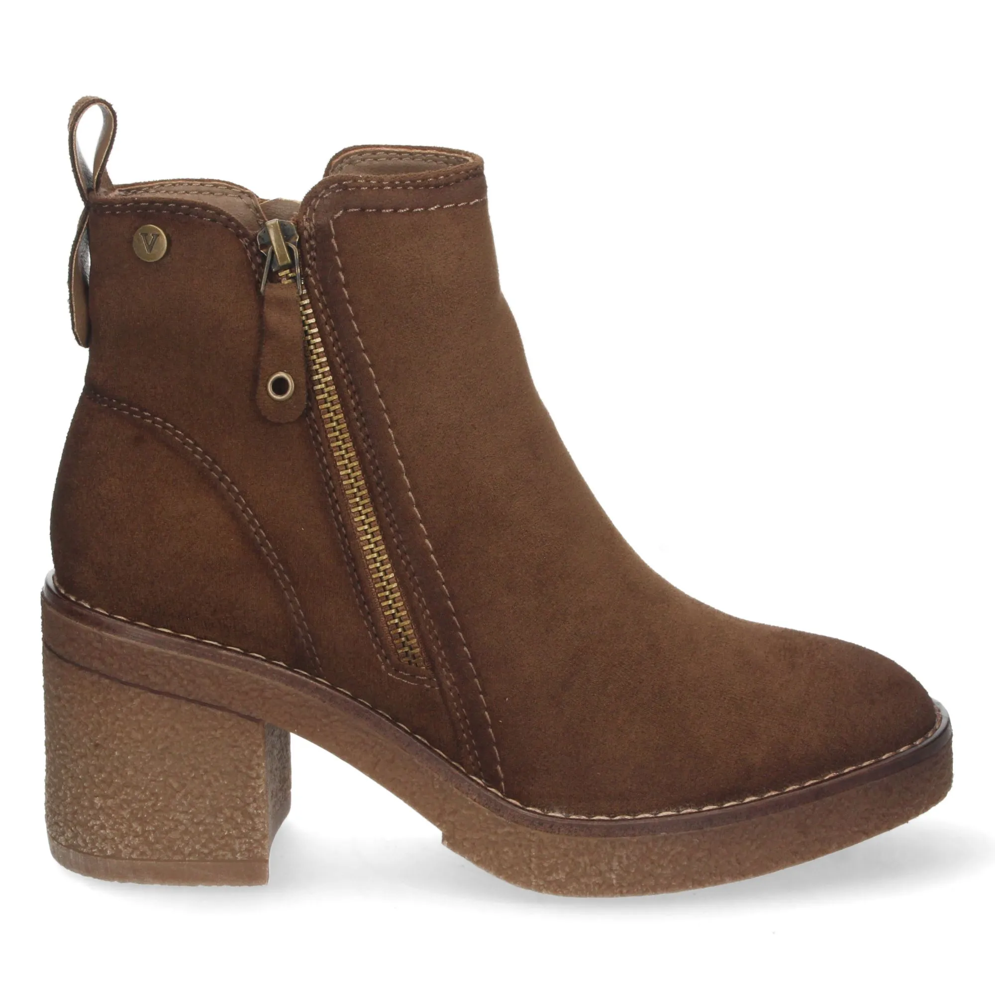 Botines de tacón ancho mujer color taupe