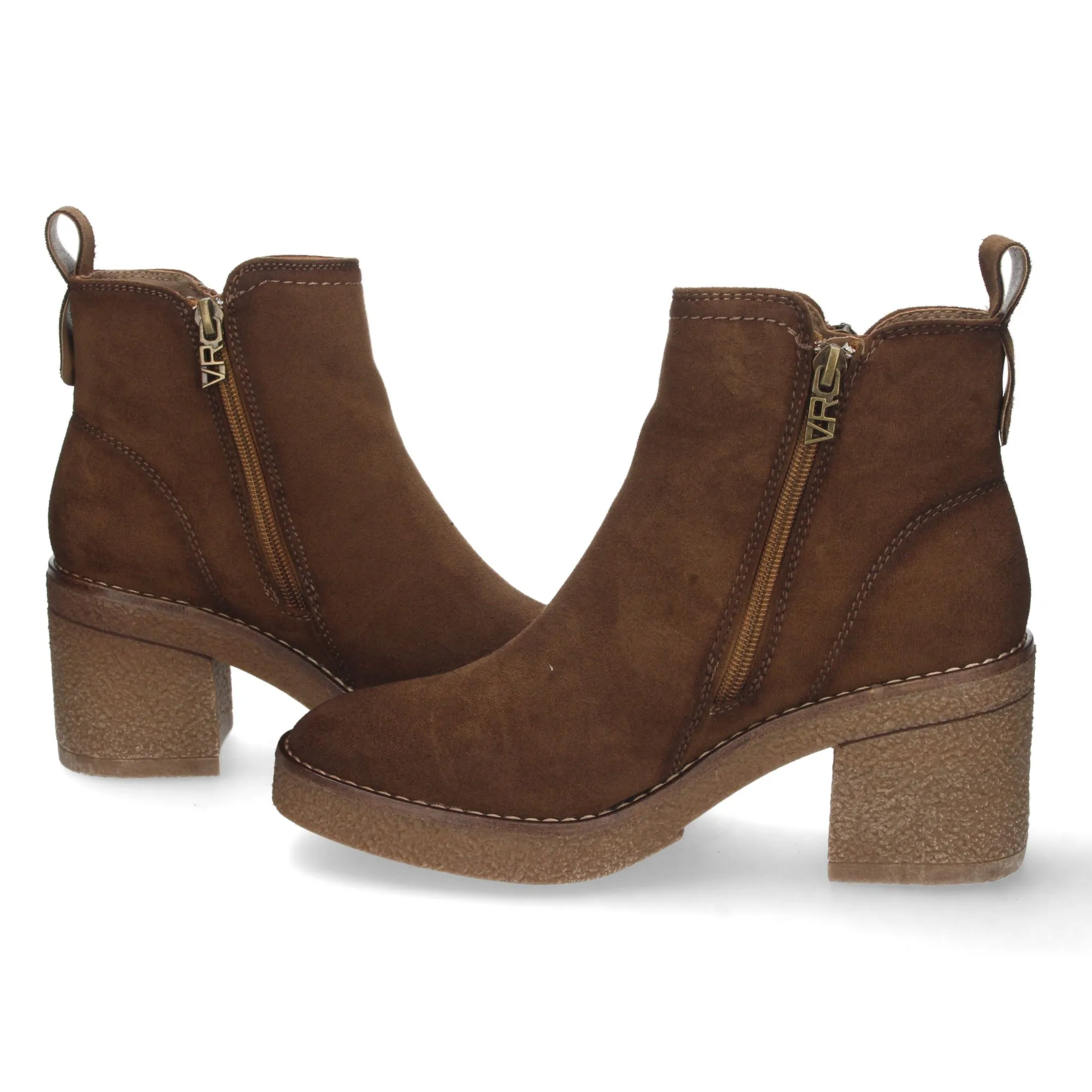 Botines de tacón ancho mujer color taupe