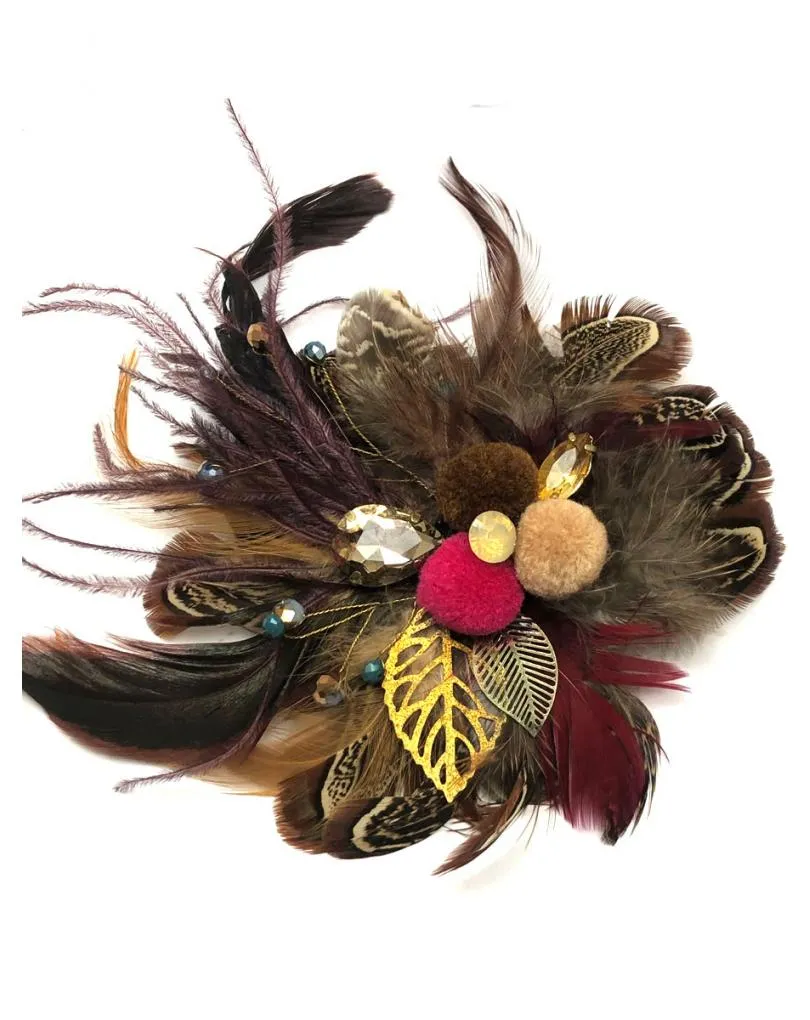 BROCHES ELEGANTES CON PLUMAS Y CRISTAL BRILLO PARA BODAS