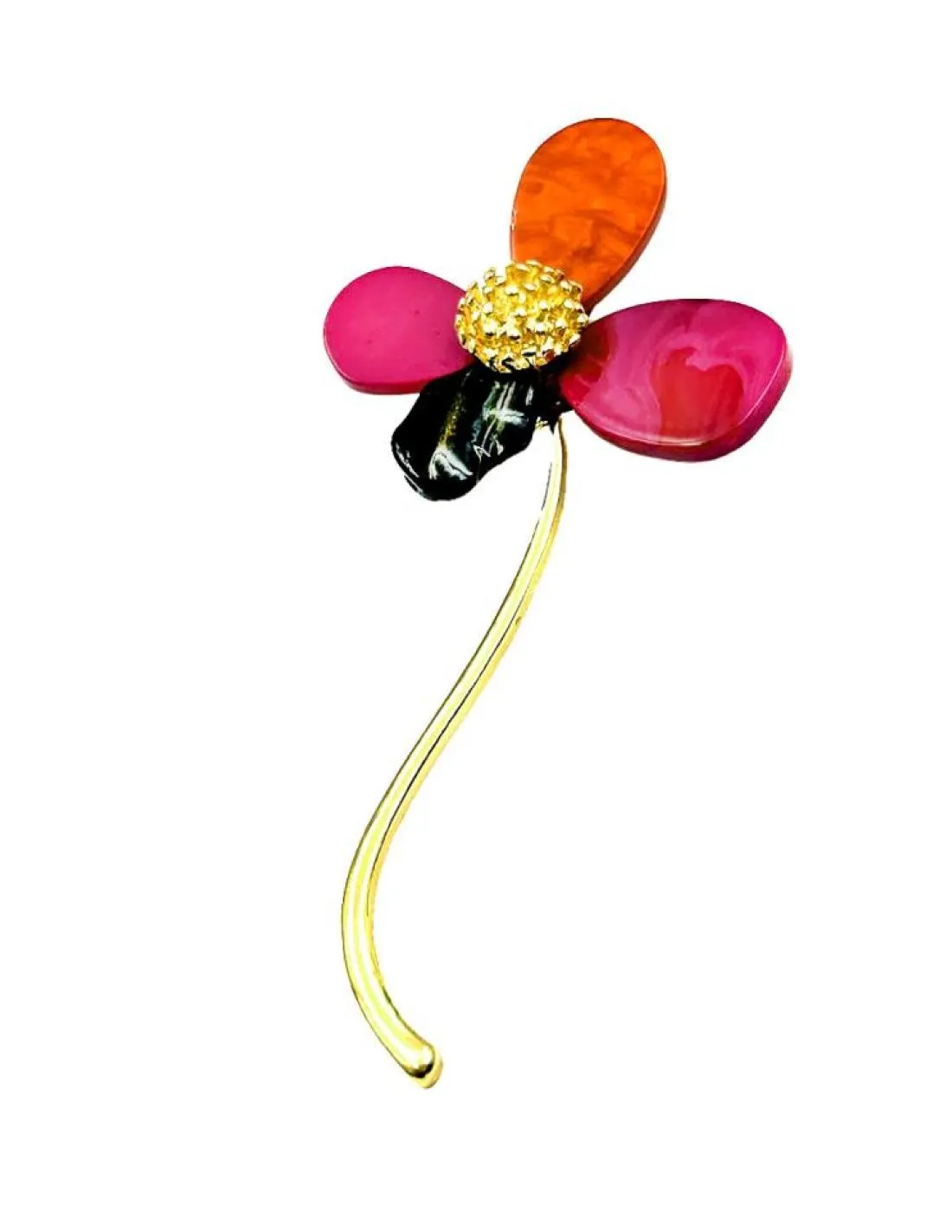 BROCHES ELEGANTES PARA MUJER DE FLOR FUCSIA Y ROJA CON DORADO