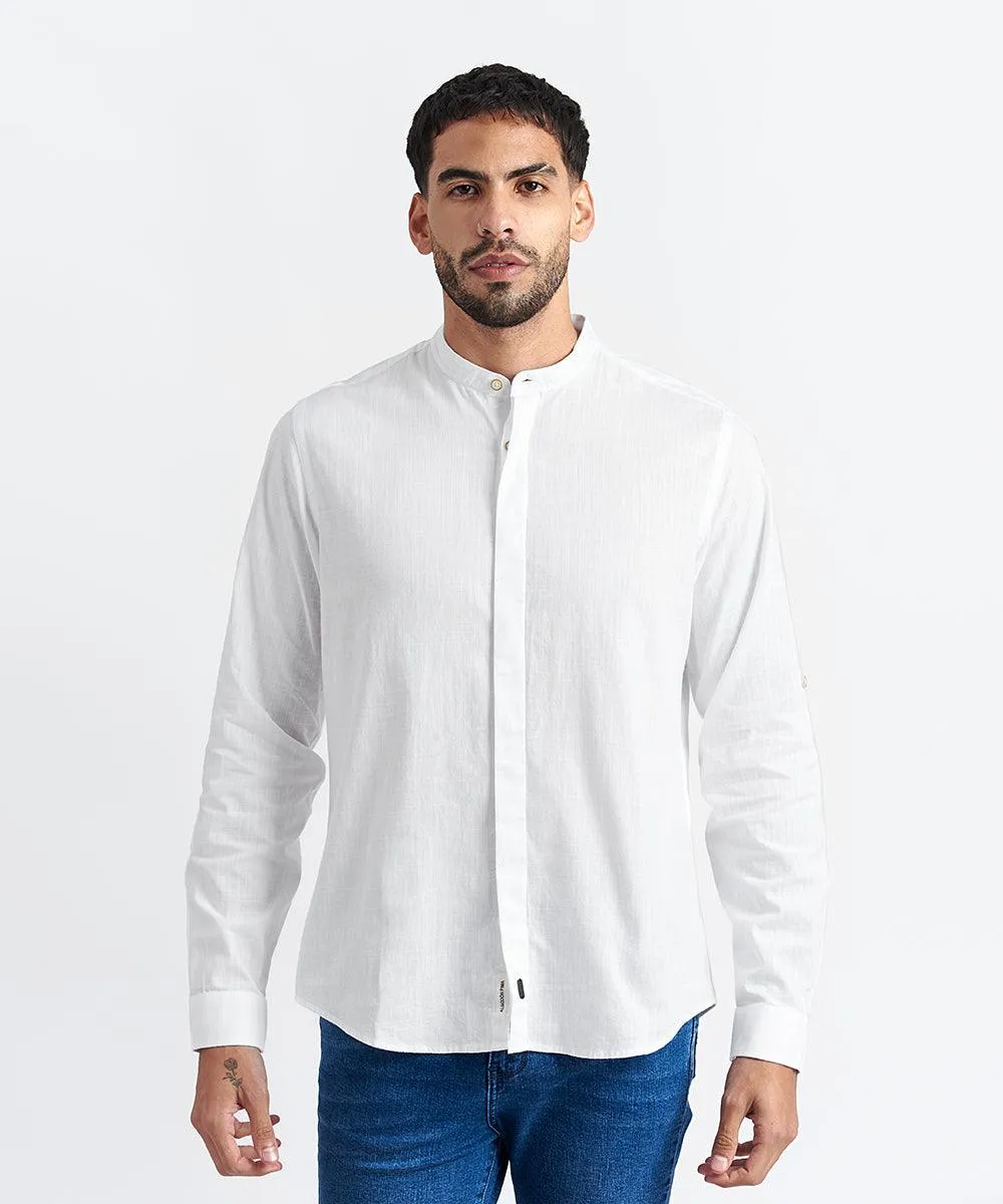 CAMISA MANGA LARGA LOOK DE LINO CR ROLL UP CLASSIC FIT BLANCO PV24
