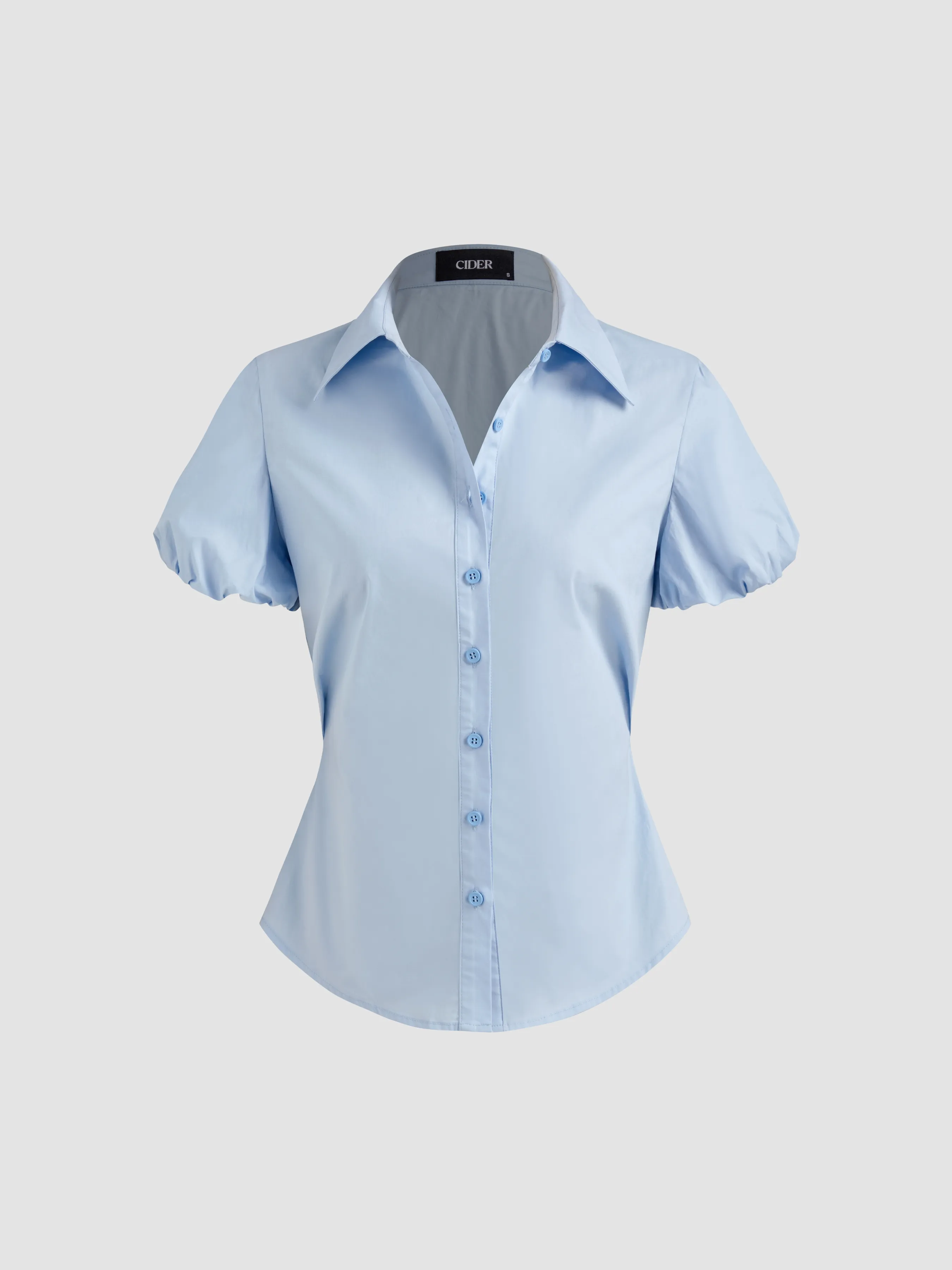 Camisa sólida con botones y manga abullonada