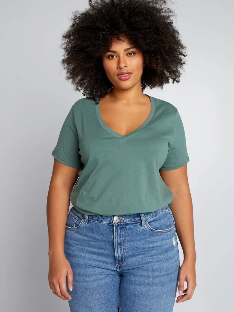 CAMISETA DE PUNTO CON CUELLO DE PICO  VERDE
