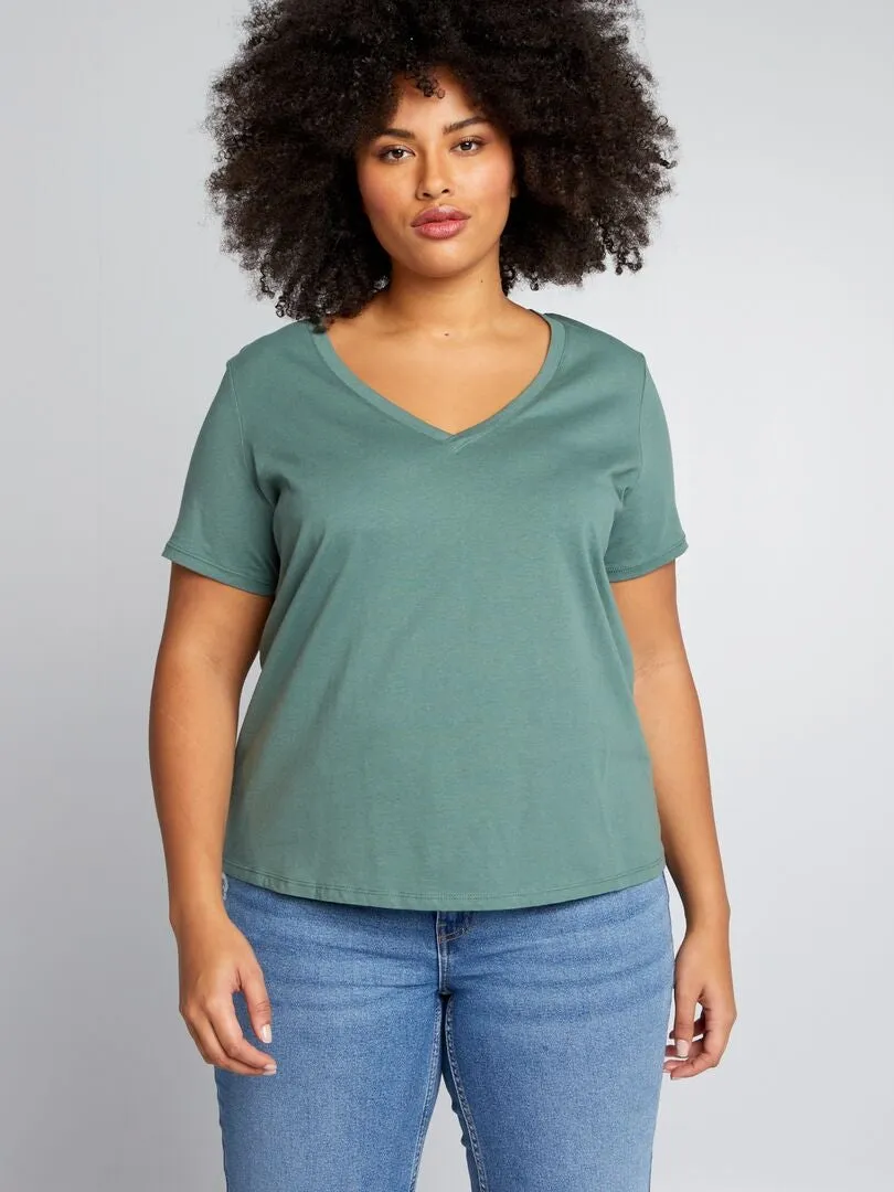CAMISETA DE PUNTO CON CUELLO DE PICO  VERDE