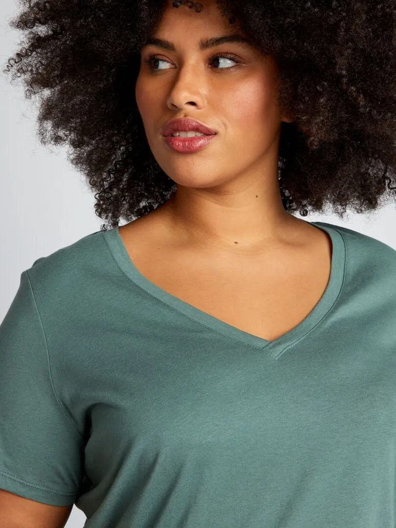 CAMISETA DE PUNTO CON CUELLO DE PICO  VERDE