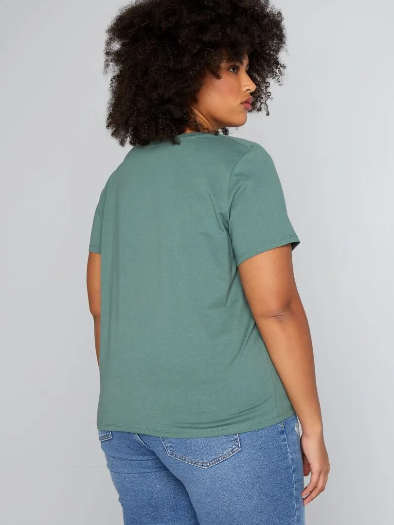 CAMISETA DE PUNTO CON CUELLO DE PICO  VERDE