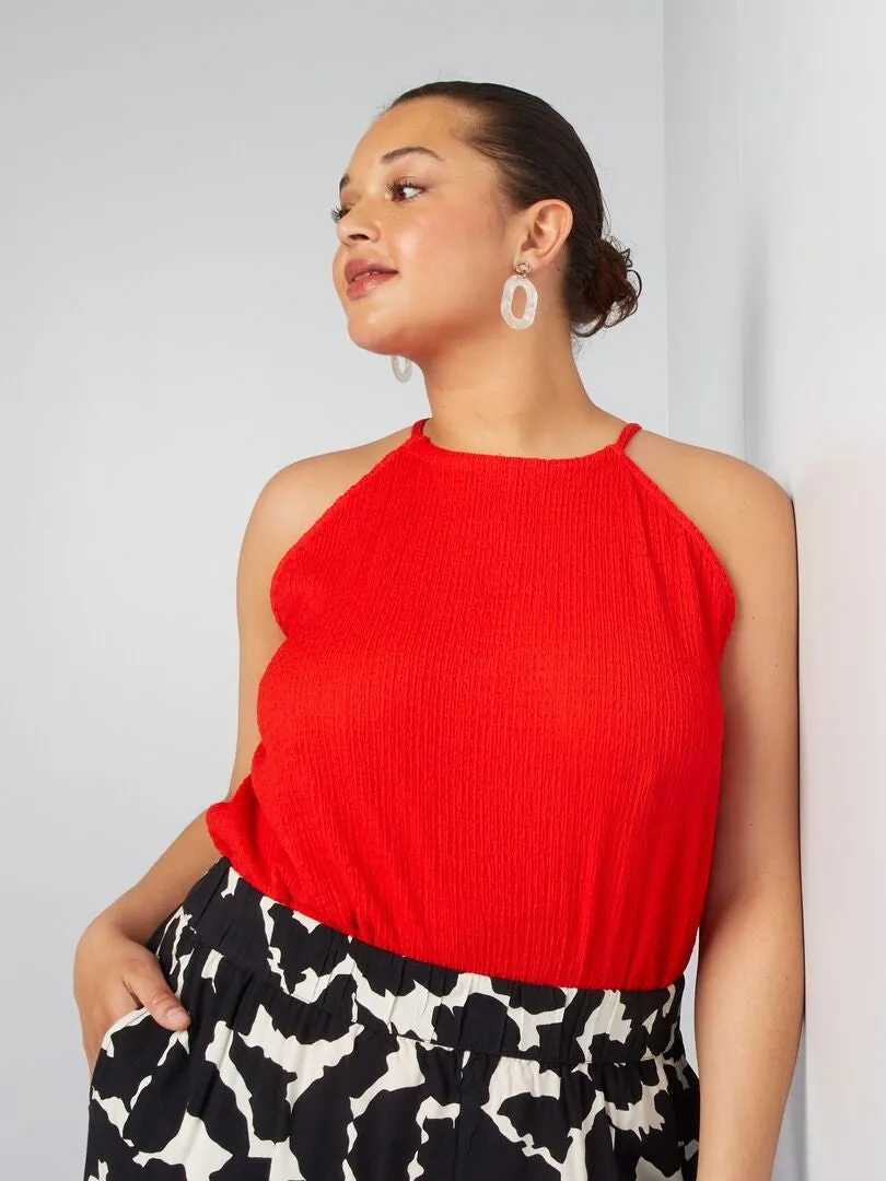 CAMISETA DE TIRANTES DE PUNTO GOFRADO LISO  ROJO