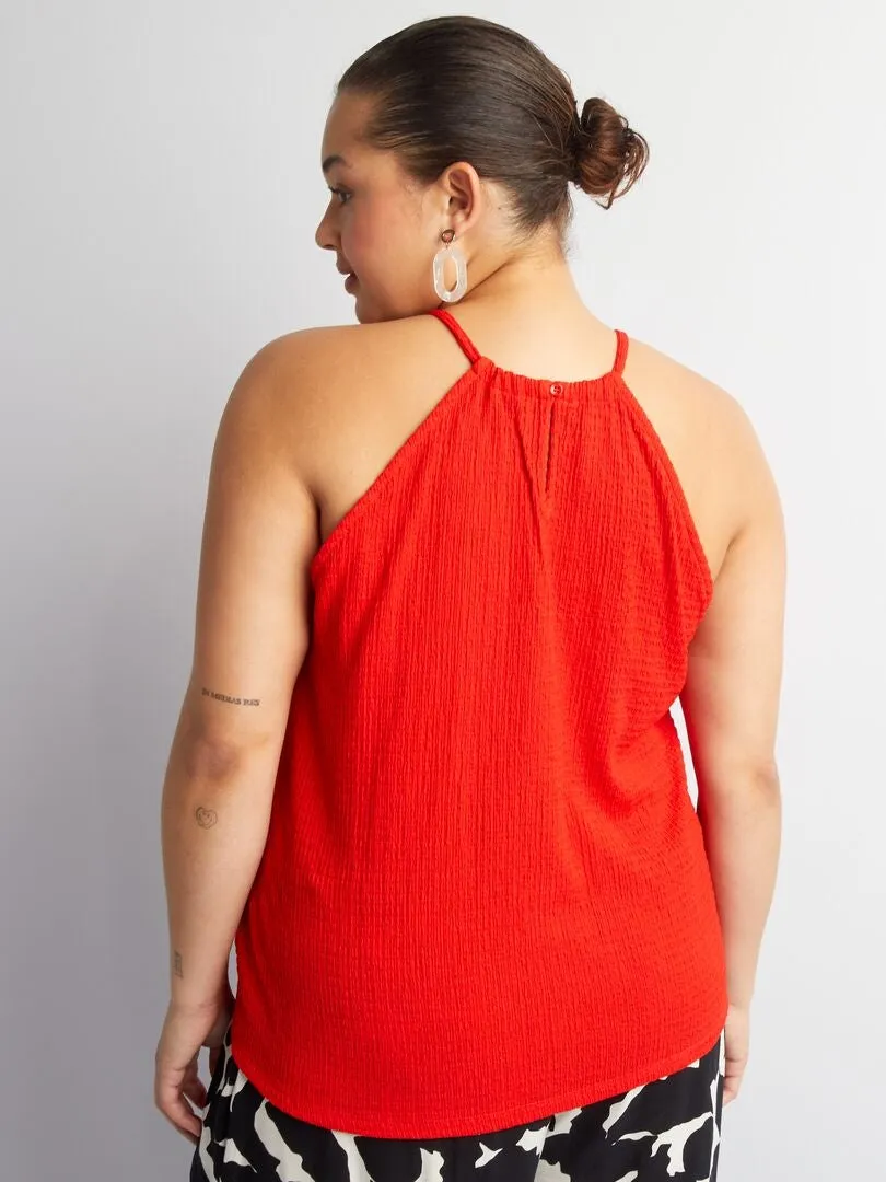 CAMISETA DE TIRANTES DE PUNTO GOFRADO LISO  ROJO