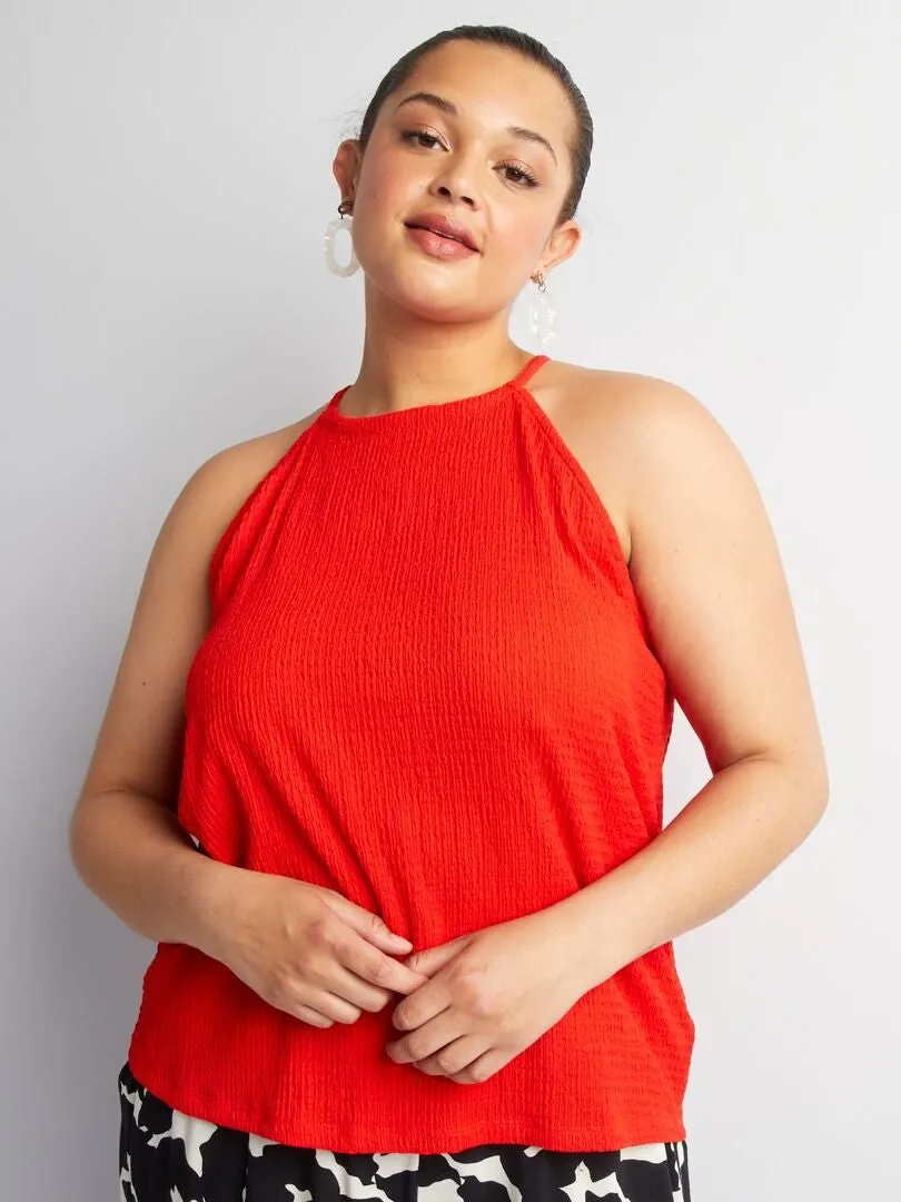 CAMISETA DE TIRANTES DE PUNTO GOFRADO LISO  ROJO