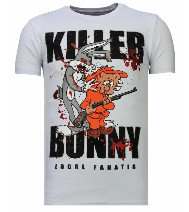 CAMISETAS  KILLER BUNNY  RHINESTONE CAMISETAS  BLANCO