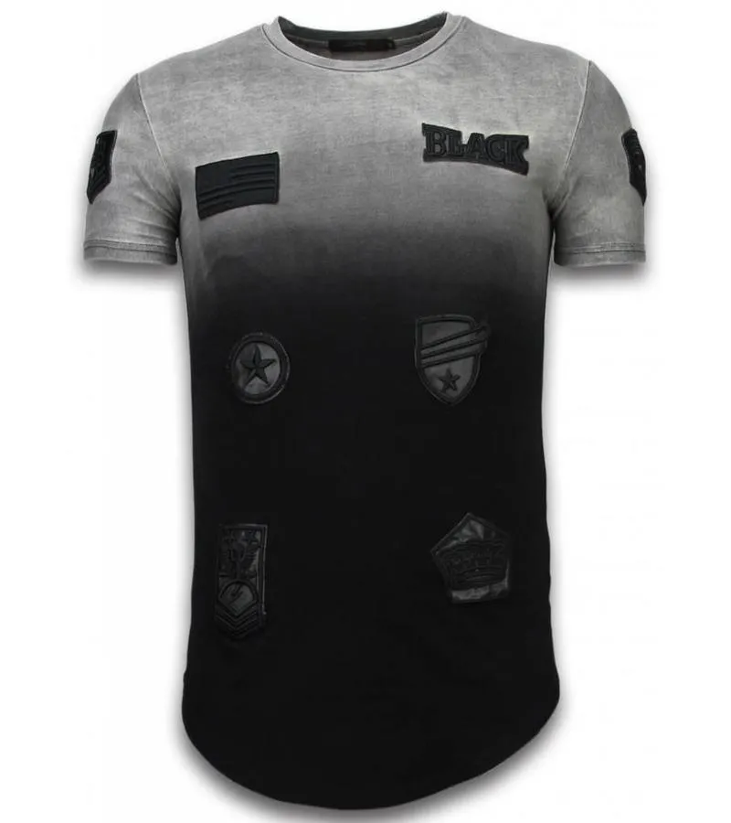 CAMISETAS  LEATHER PATCHED DE DOS COLORES LONGFIT  NEGRO