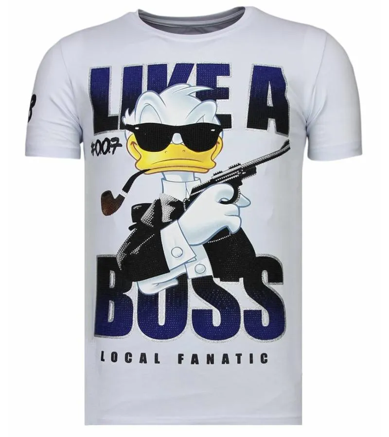 CAMISETAS  LIKE A BOSS  RHINESTONE CAMISETAS   BLANCO