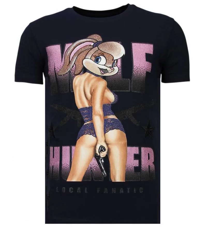 CAMISETAS  MILF HUNTER  RHINESTONE CAMISETAS  AZUL