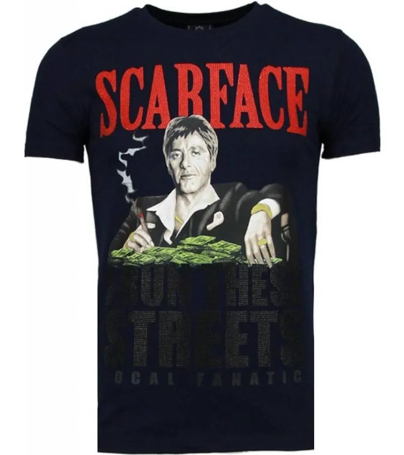 CAMISETAS  SCARFACE BOSS RHINESTONE CAMISETAS PERSONALIZADAS  AZUL