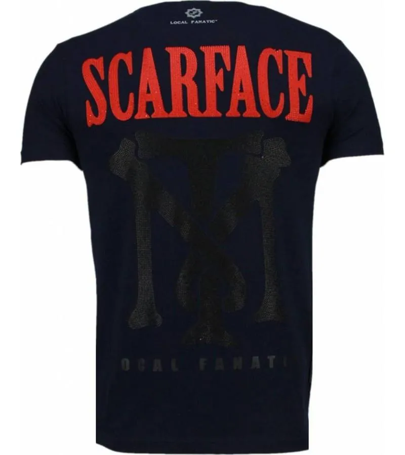 CAMISETAS  SCARFACE BOSS RHINESTONE CAMISETAS PERSONALIZADAS  AZUL