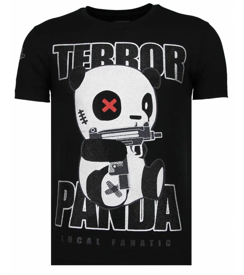 CAMISETAS  TERROR PANDA  RHINESTONE CAMISETAS   NEGRO