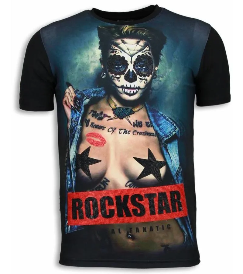 CAMISETAS ROCKSTAR DIGITAL RHINESTONE CAMISETAS PERSONALIZADAS  NEGRO