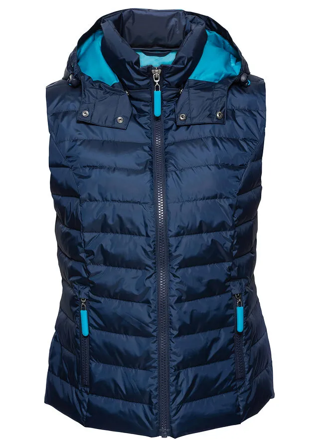 CHALECO ACOLCHADO CON CAPUCHA AZUL OSCUROTURQUESA