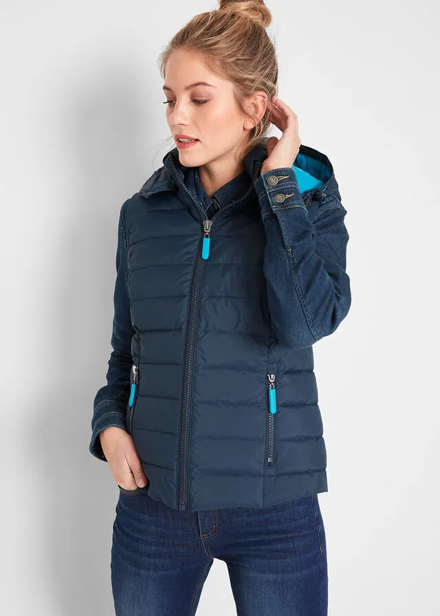 CHALECO ACOLCHADO CON CAPUCHA AZUL OSCUROTURQUESA