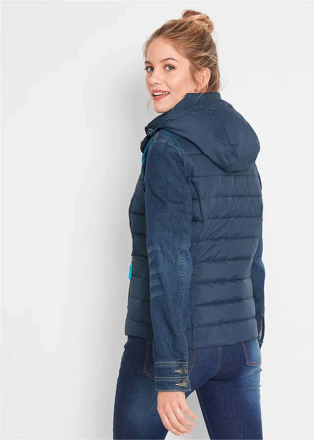 CHALECO ACOLCHADO CON CAPUCHA AZUL OSCUROTURQUESA